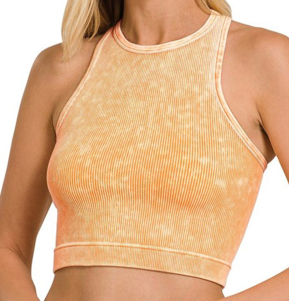 Acid Wash Ribbed Crop Tank