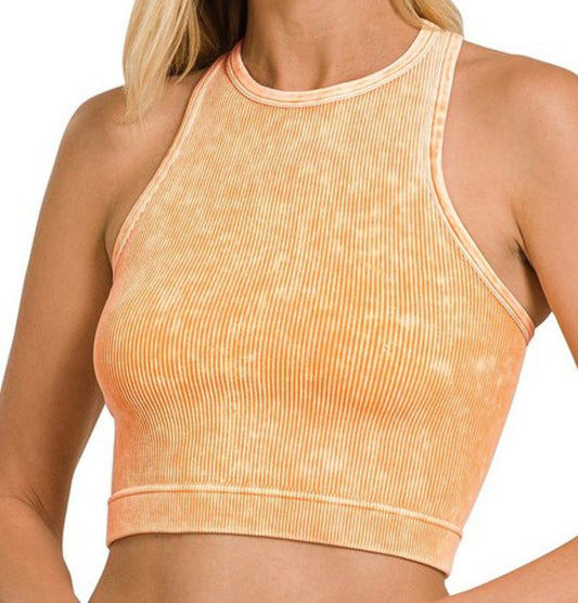 Acid Wash Ribbed Crop Tank