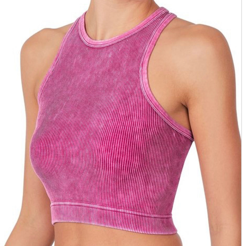 Acid Wash Ribbed Crop Tank