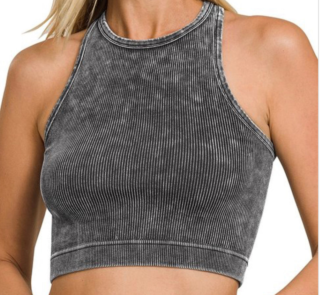 Acid Wash Ribbed Crop Tank