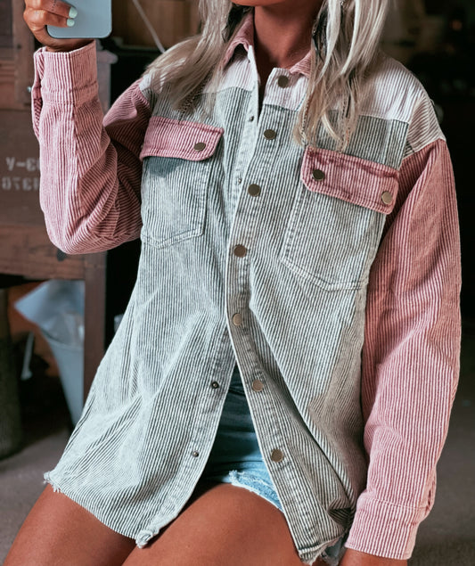 Corduroy Washed Snap Frayed Jacket