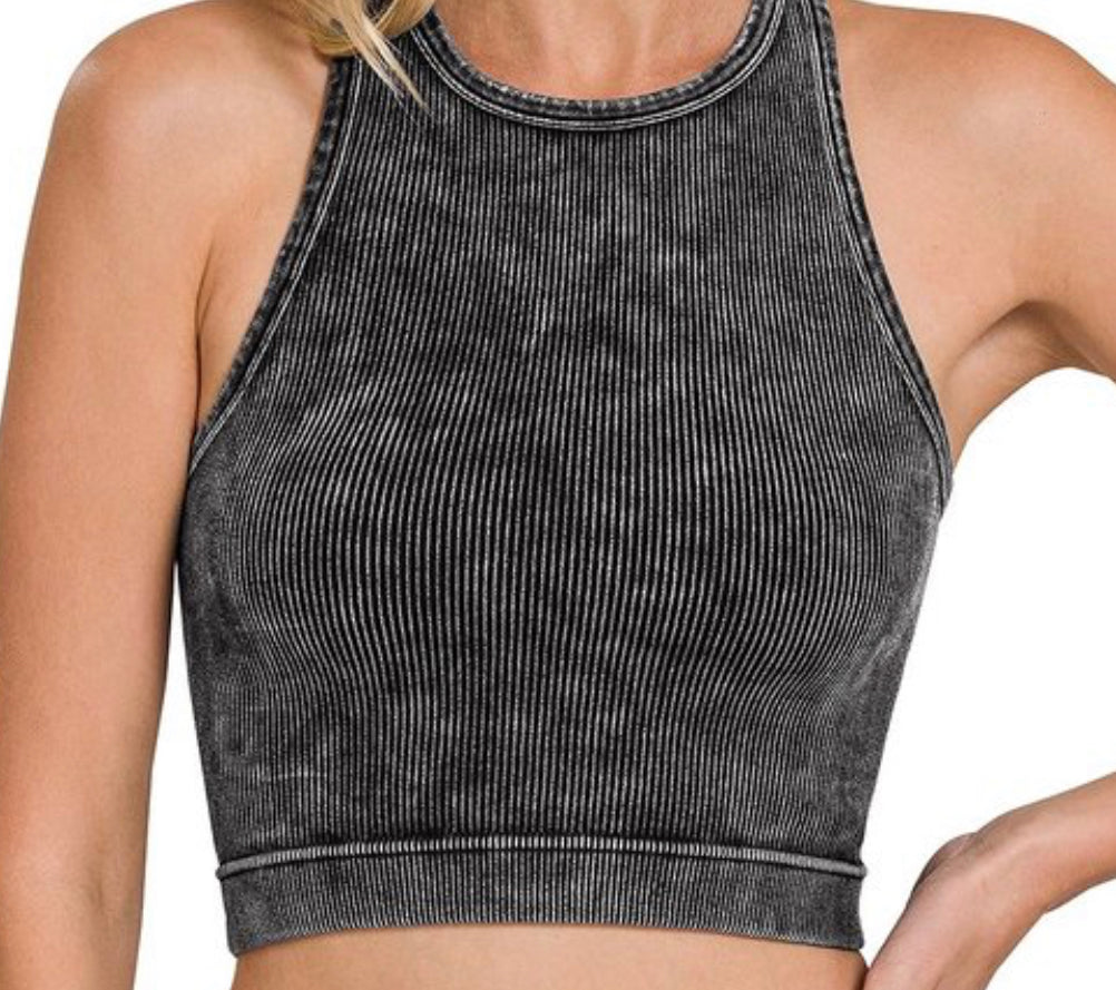 Acid Wash Ribbed Crop Tank
