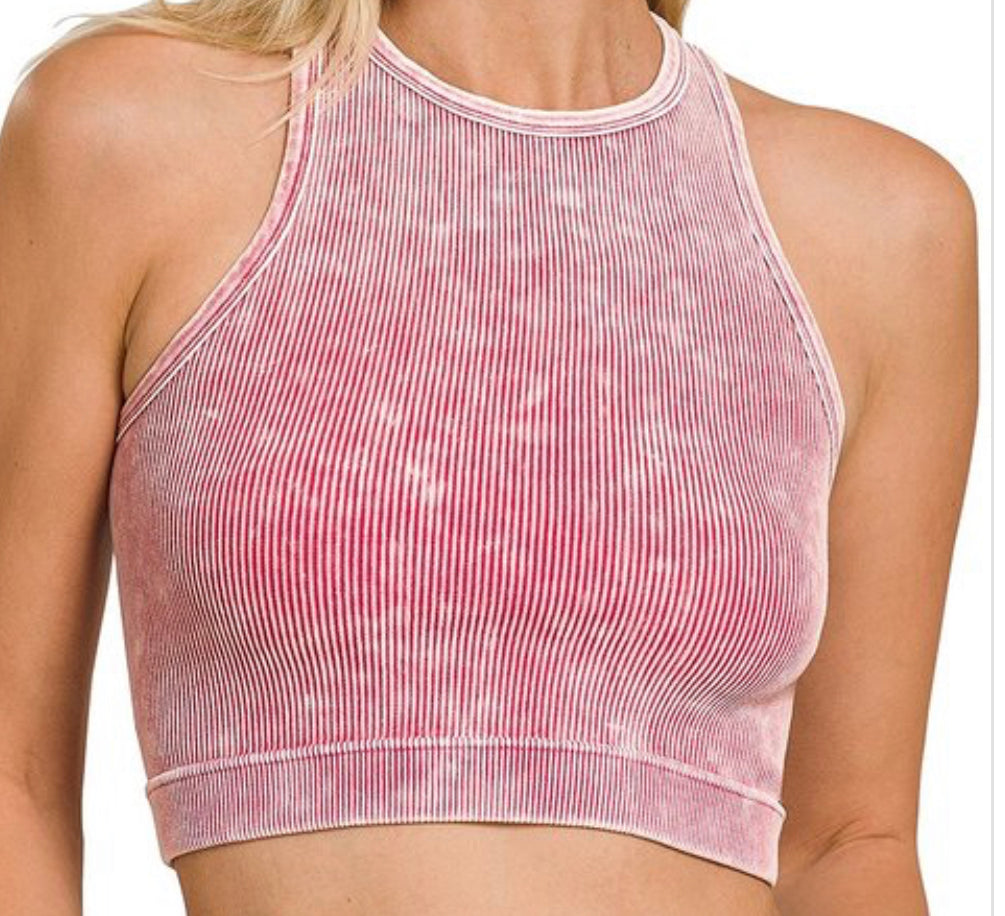 Acid Wash Ribbed Crop Tank