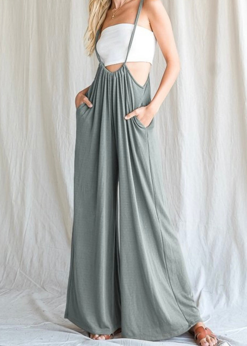 Wide Leg Suspender Jumpsuit