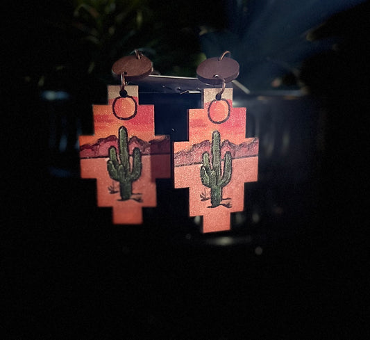 Cactus Desert Wooden Earring